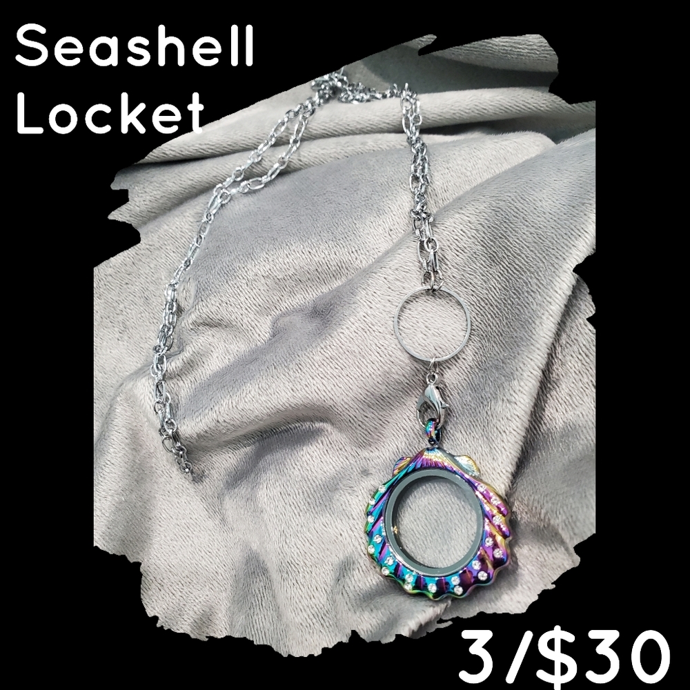 Seashell Locket w/Chain w/ 3 Random Charms 3/$30